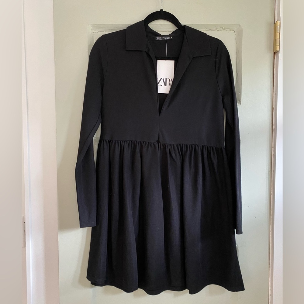 Zara black babydoll dress with collar